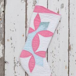 Vintage Quilt Christmas Stocking Hand-Quilted Flower Petal Design - thumbnail 2