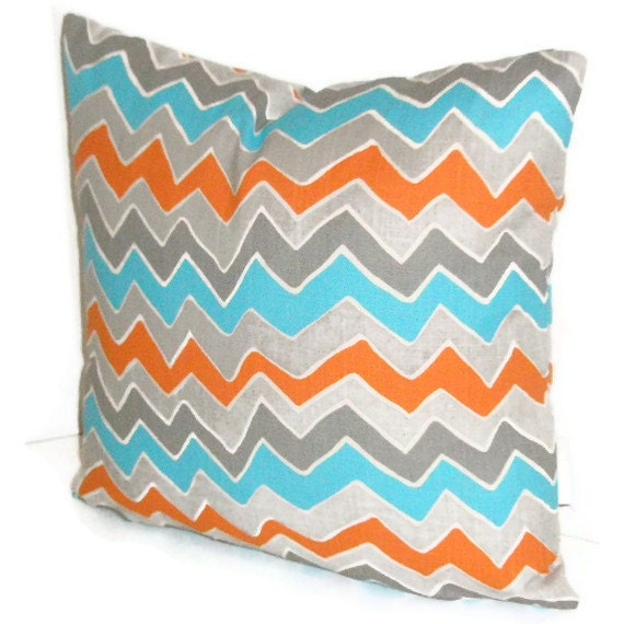 18 X Pillow Cover, Chevron, Premier Prints, Throw Pillow, Cushion Turquoise & Orange Cover - image 1