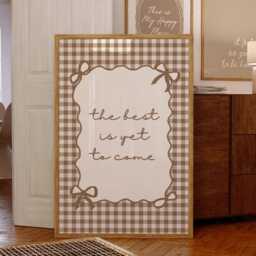 The Best Is Yet To Come, Brown Gingham Checkered Print, Minimalist Kitchen Decor, Trendy Aesthetic Home Cute Positive Poster - thumbnail 3