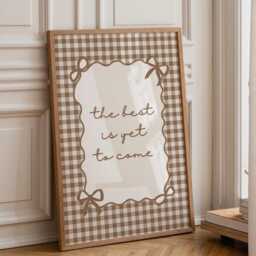 The Best Is Yet To Come, Brown Gingham Checkered Print, Minimalist Kitchen Decor, Trendy Aesthetic Home Cute Positive Poster - thumbnail 2