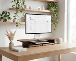 Solid Walnut Monitor Stand, Ergonomic Desk Organizer - Handcrafted Wooden Riser, Custom Width Options, Multi-Use Design - thumbnail 1