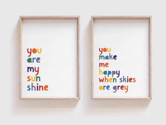 You Are My Sunshine Prints, Nursery Wall Art, Boys Bedroom, Girls Weather Playroom, Set Of 2 - image 1