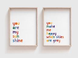You Are My Sunshine Prints, Nursery Wall Art, Boys Bedroom, Girls Weather Playroom, Set Of 2 - thumbnail 1