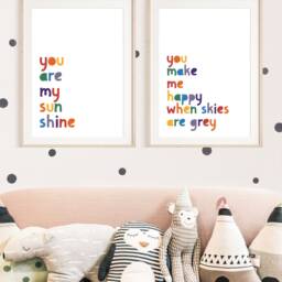 You Are My Sunshine Prints, Nursery Wall Art, Boys Bedroom, Girls Weather Playroom, Set Of 2 - thumbnail 2