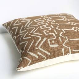 Cognac Camel Brown Chenille Tribal Mud Cloth Geometric Print Decorative Pillow Cover - thumbnail 3