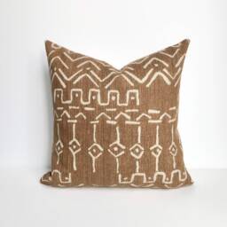 Cognac Camel Brown Chenille Tribal Mud Cloth Geometric Print Decorative Pillow Cover - thumbnail 2