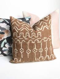 Cognac Camel Brown Chenille Tribal Mud Cloth Geometric Print Decorative Pillow Cover - thumbnail 1