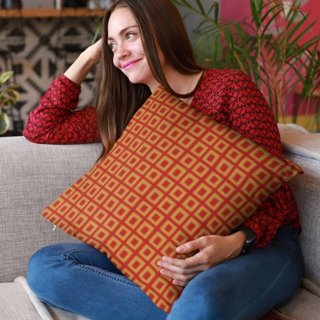 Peruvian Nasca Weaving Print in Red & Gold Bixes Spun Polyester Square Throw Pillow - image 1