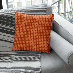 Peruvian Nasca Weaving Print in Red & Gold Bixes Spun Polyester Square Throw Pillow - thumbnail 4