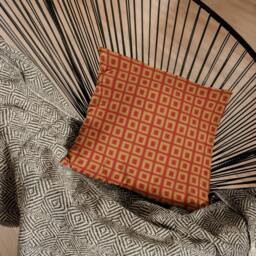 Peruvian Nasca Weaving Print in Red & Gold Bixes Spun Polyester Square Throw Pillow - thumbnail 3