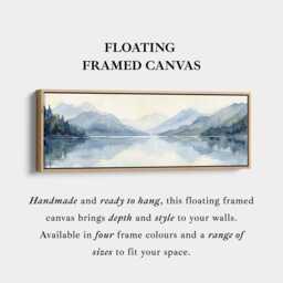 Watercolour Mountain Lake Horizontal Wall Art With Calm Reflections & Misty Landscape - thumbnail 3