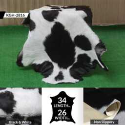 Black & White Goat Skin Rug, Natural Hair-On Hide Leather, 34x26 Inches - thumbnail 3
