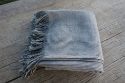 Linen Blanket, Fringed Linen Throw, Flax Striped Natural Grey Damask Bedspread, 200Gsm - thumbnail 1