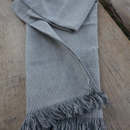Linen Blanket, Fringed Linen Throw, Flax Striped Natural Grey Damask Bedspread, 200Gsm - thumbnail 3