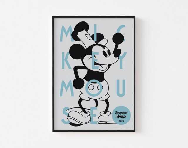 steamboat Willie Poster Print - Mickey 1928 Mid Century Modern Bauhaus Swiss Typography Illustration 20-40% Off + Free Shipping - image 1