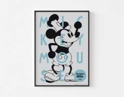 steamboat Willie Poster Print - Mickey 1928 Mid Century Modern Bauhaus Swiss Typography Illustration 20-40% Off + Free Shipping - thumbnail 1