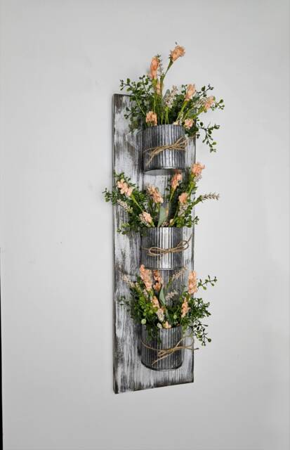 Handmade Wood Wall Planter With Artificial Floral, Farmhouse Decor - image 1