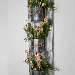 Handmade Wood Wall Planter With Artificial Floral, Farmhouse Decor - thumbnail 3
