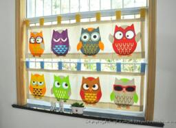 Tab Top Cafe Curtain Window Valance/Kitchen Curtain/Kids Nursery/Child Playroom/Bathroom Shower Curtain-Owl Animals, Freegift - thumbnail 1