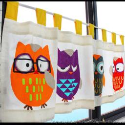 Tab Top Cafe Curtain Window Valance/Kitchen Curtain/Kids Nursery/Child Playroom/Bathroom Shower Curtain-Owl Animals, Freegift - thumbnail 2