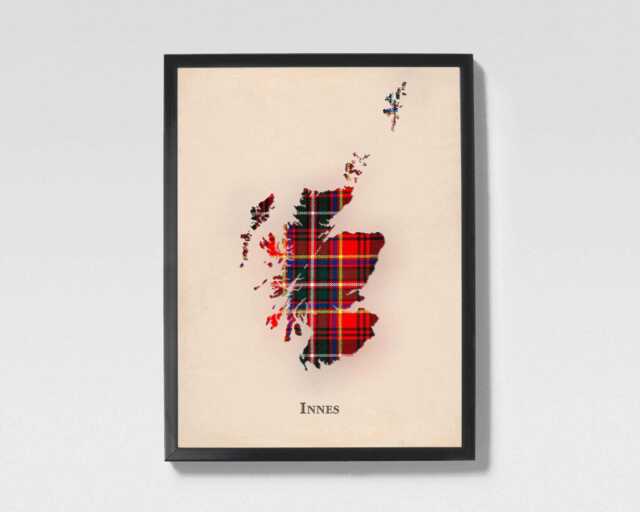 Clan Innes Red Scottish Tartan Map - Of Scotland Family Wall Decor, Ready To Hang - image 1
