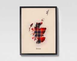 Clan Innes Red Scottish Tartan Map - Of Scotland Family Wall Decor, Ready To Hang - thumbnail 1