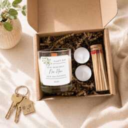Personalised New Home Candle Gift Set, Housewarming For Couple, Moving in Present, Custom Name Candle, Realtor Closing - thumbnail 3