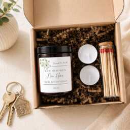 Personalised New Home Candle Gift Set, Housewarming For Couple, Moving in Present, Custom Name Candle, Realtor Closing - thumbnail 2