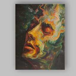 Vibrant Abstract Human Face Fluid Paint Swirl Expressionist Canvas Wall Art Print Decor Picture Ready To Hang - thumbnail 1