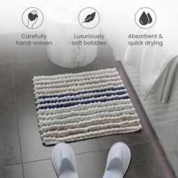 Navy Blue Bobble Bathroom Mats - Bath Mats, Toilet Pedestal Mat, & Square Bathmats Striped Hand Woven Rugs in Chunky Loop - thumbnail 2