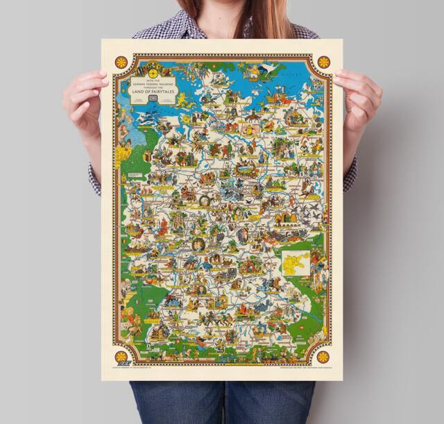 Old Germany Fairytales Map - With The German Federal Railroad Through Land Of Vintage Illustration - image 1