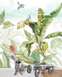 3D Banana Leaf Wallpaper Mural, Tropical Green Wall Decor, Peel & Stick - thumbnail 1
