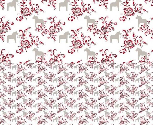 Curtain Panel White Beige Brown Red Swedish Dala Horses Flowers Scandinavian Decor Cafe Curtain Kitchen Valance , Table Linen Great Gift