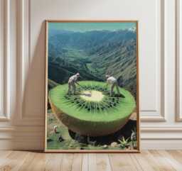 Surreal Kiwi Mountain Poster, Retro Collage Wall Art Print, Whimsical Nature Landscape Decor, Modern Surrealism Artwork, Creative Home Print - thumbnail 1
