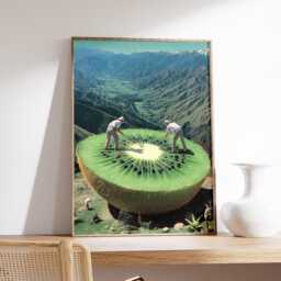 Surreal Kiwi Mountain Poster, Retro Collage Wall Art Print, Whimsical Nature Landscape Decor, Modern Surrealism Artwork, Creative Home Print - thumbnail 2