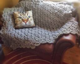 "Chunky Handmade Crochet Blanket - Oatmeal Acrylic Afghan Throw, 50"" X 60" - thumbnail 1