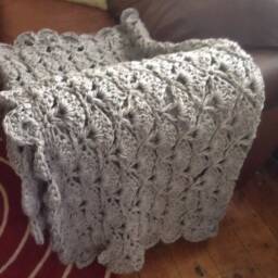 "Chunky Handmade Crochet Blanket - Oatmeal Acrylic Afghan Throw, 50"" X 60" - thumbnail 4