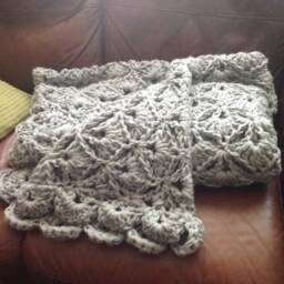 "Chunky Handmade Crochet Blanket - Oatmeal Acrylic Afghan Throw, 50"" X 60" - thumbnail 2