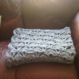 "Chunky Handmade Crochet Blanket - Oatmeal Acrylic Afghan Throw, 50"" X 60" - thumbnail 3