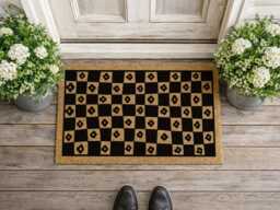 Botanical Checkered Welcome Mat - Flower Pattern Doormat Cottage Style Rug - thumbnail 1