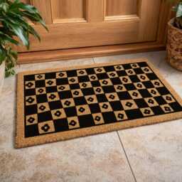 Botanical Checkered Welcome Mat - Flower Pattern Doormat Cottage Style Rug - thumbnail 4