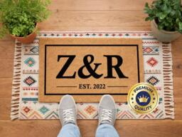 Minimalist Bordered Monogram Doormat - Z&r Entryway Sign - thumbnail 1