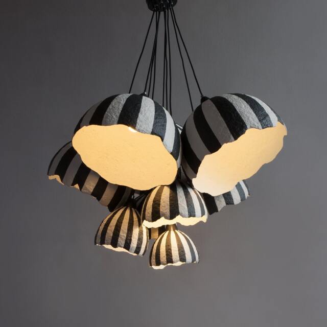 Sculptural Paper Mache Cluster Chandelier Grono Smuzhka - 9 Shades - Large Statement Pendant Light For Dining Room Custom Colors - image 1