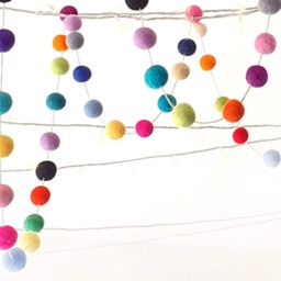 Christmas Garland Felt Ball. Party Decor. 35 Balls 2 Metres. Wedding Decorations. Colourful Kids Room Home Mixed Multi Colour - thumbnail 2