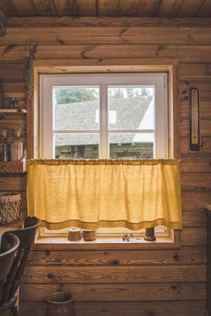 Mimosa Yellow Linen Caf?? Curtains - 100% Natural Linen, Eco-Friendly Window Treatments For Kitchen, Farmhouse, Or Modern Home Decor - image 1