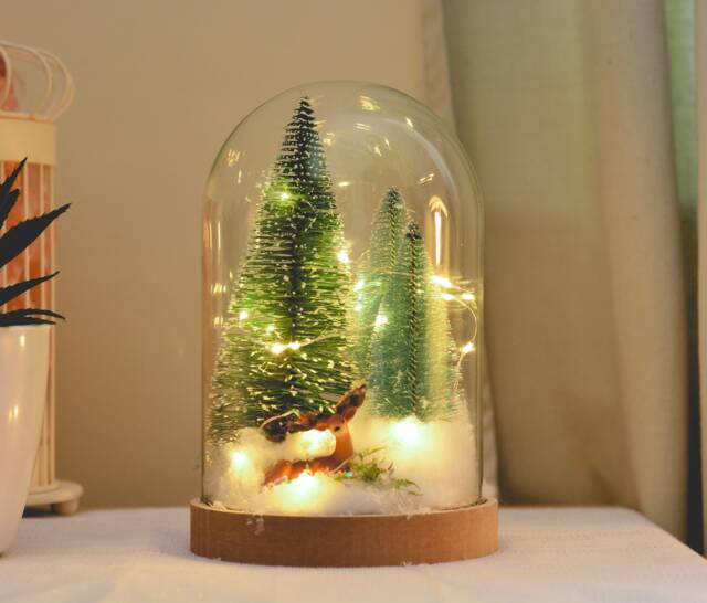 Christmas Terrarium Kit Light-Up Winter Wonderland Glass Dome Miniature Gift - image 1