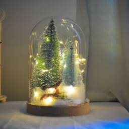 Christmas Terrarium Kit Light-Up Winter Wonderland Glass Dome Miniature Gift - thumbnail 2