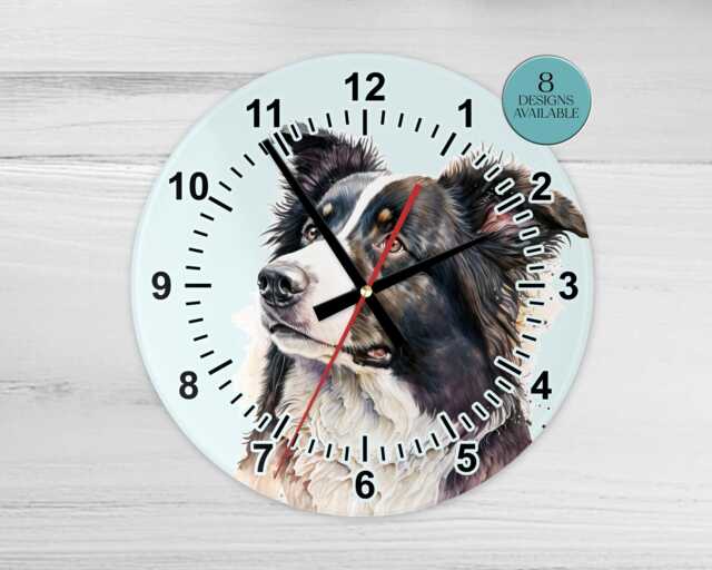 Border Collie Wall Clock - Glass Dog Lover Gift Kitchen - image 1