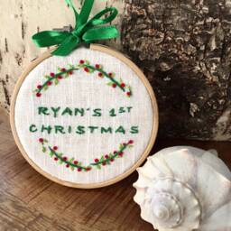 Customizable Hand Embroidered Personalized Baby's 1st Christmas Ornament - thumbnail 2