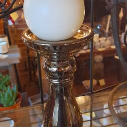 Danish Copper Colour Ceramic Candle Stand [ Metallic ] & 100% Stearin Ball - thumbnail 2